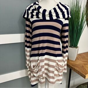 BLUE Saks Fifth Avenue Striped Tunic Top SZ S White Blue Tan Beach Coverup NWT